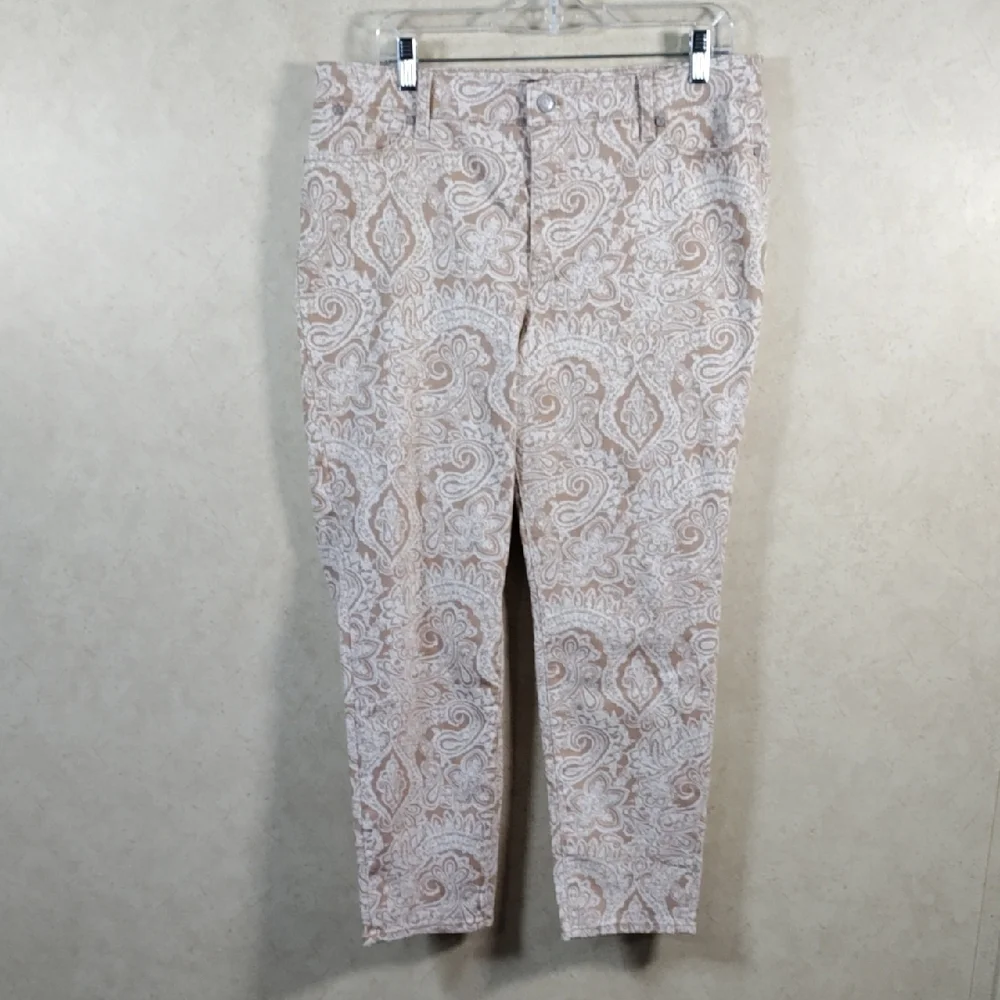 *164 Talbots tan & cream paisley Slim Ankle jeans 14P CLEARANCE